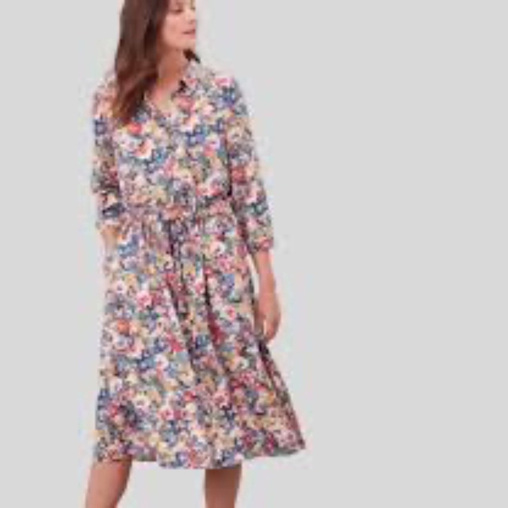 Joules Winslet long sleeve floral midi shirt dress